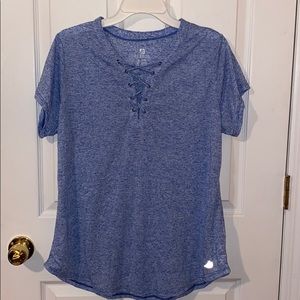 Blue T-shirt with laced up neckline